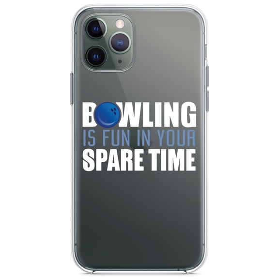 DistinctInk Clear Shockproof Hybrid Case for iPhone 13 (6.1" Screen) - TPU Bumper Acrylic Back Tempered Glass Screen Protector - Bowling is Fun In Your SPARE Time