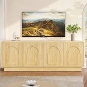 Bestier Modern TV Stand for TVs up to 70,Push-To-Open Door,Media Console Cabinet with 4 Arched Doors and Curved Corners, Entertainment Center with Adjustable Shelves and Cable Management,Natural Oak