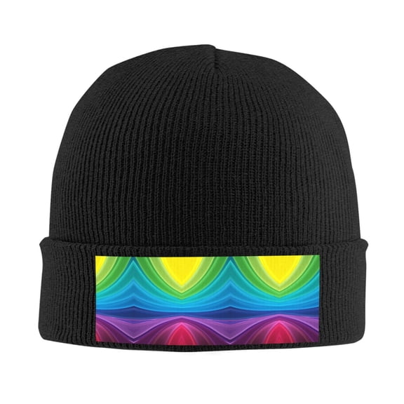 Rainbow Stripes Beanie Hat Men Women Warm Printed Cap Knit Beanies Hats Outdoor Winter Black