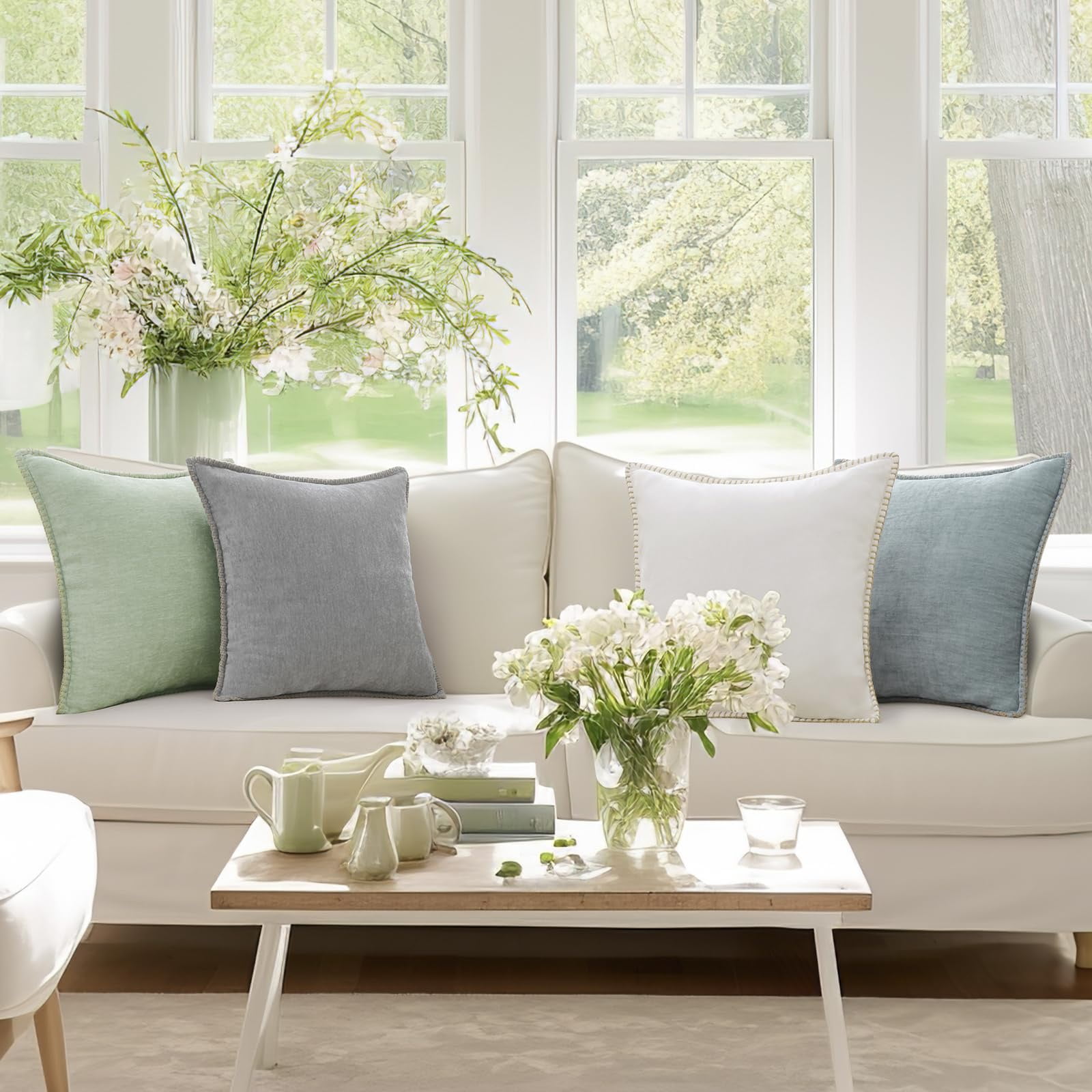 decorUhome Chenille Throw Pillow Covers 20x20 Set of 2, Soft Farmhouse Decorative Pillow Covers, Aqua Haze(Pillow Cover Only, No Inserts Included)