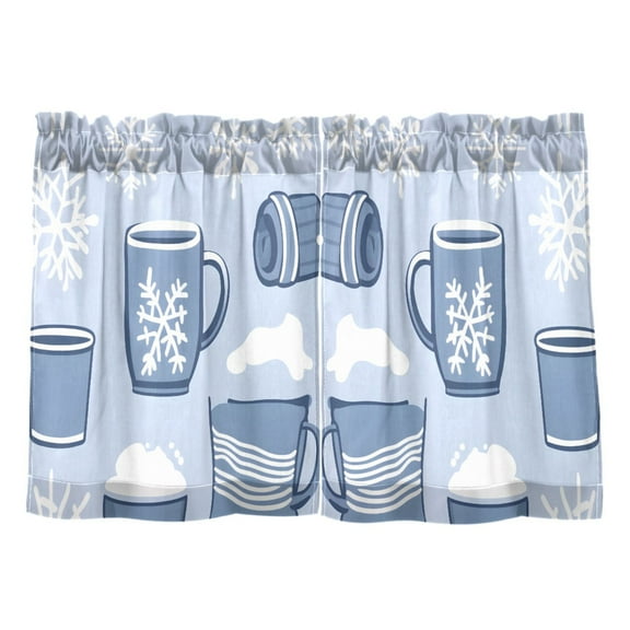 Winter Themed Pattern Kitchen Curtains Tier Set 27x24 Inch 2 Panels Semi Sheer Light Filtering Privacy UV Protection