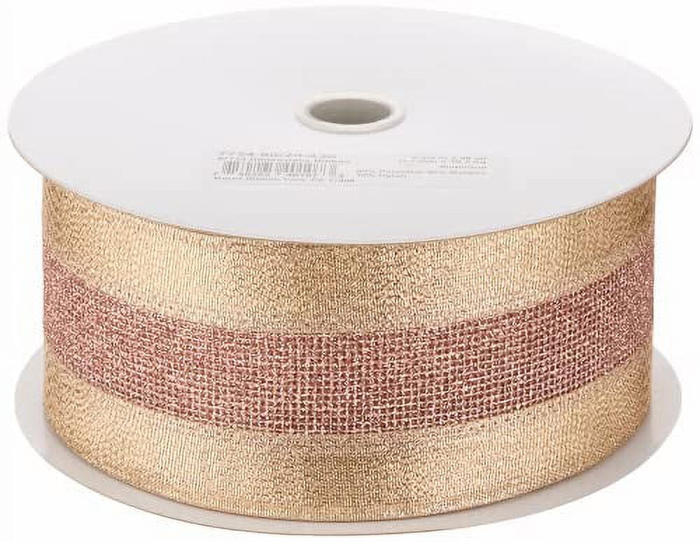 Morex Ribbon, Dimensions Wired Ribbon, 2-1/2 in x 20 yd, Blush/Gold