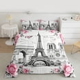 thumbnail image 2 of Castle Fairy Vintage Paris Eiffel Tower Bedding Comforter Set 2pcs for Teens Girls Female,Romantic Floral Pink Rose Twin Comforter Sets Microfiber,Happy Valentine's Day Breathable Bedding Set, 2 of 8