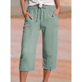 thumbnail image 6 of Women Wide Leg Pants Summer High Waisted Pants Drawstring Casual Trousers with Pockets Light Green XL, 6 of 7
