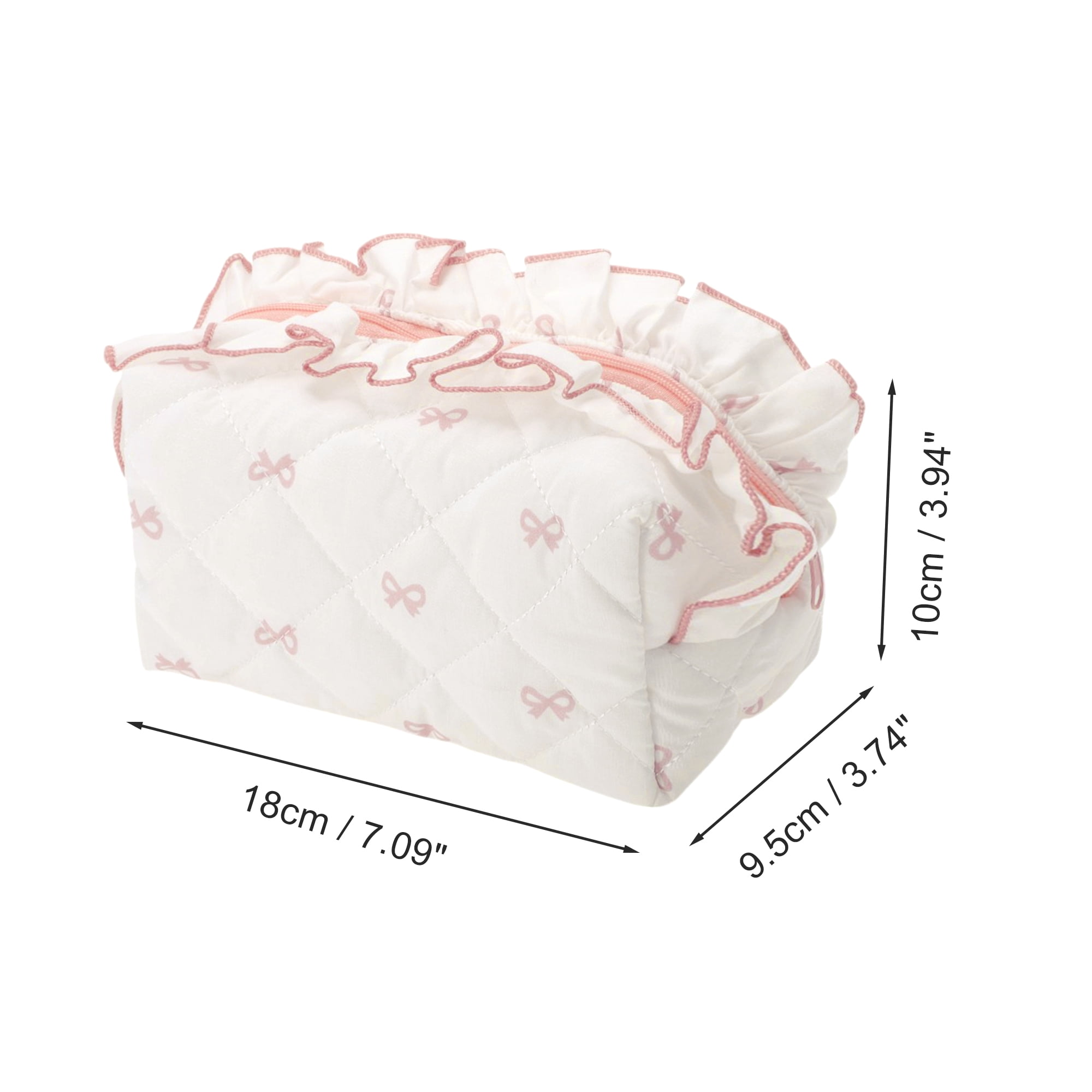Unique Bargains 1 Pc Lace Bow Ruffles Makeup Bag for Everyday Use 3.94 in  Pink