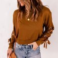 thumbnail image 2 of Jersey para mujer, camisa corta con cordones, mangas largas, cuello redondo, hombros caídos, túnica holgada de otoño para otoño, primavera, jengibre XXL, 2 of 5