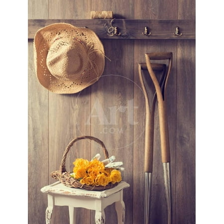 Freshly Picked Rustic Country Shed Interior with Freshly Picked Yellow Roses in Basket Print Wall Art By Chris_Elwell ()