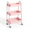 thumbnail image 1 of ZUNMOS Metal Carro Rodante Utilitario de 3 Niveles, Carro de Almacenamiento Móvil con Ruedas Giratorias Bloqueables, Carro Organizador de Estantes de Almacenamiento para Sala de Estar, Baño, Cocina y Lugares Estrechos, Rosa, 1 of 7