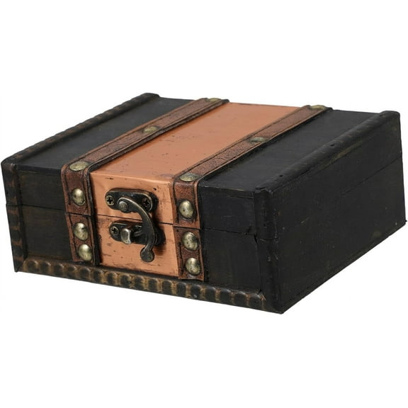 Yoqb Vintage Wooden Trinket Box Boys and Girls Treasure Chest Jewelry Organizer Lock Retro Jewelry Case Treasure ChestA108