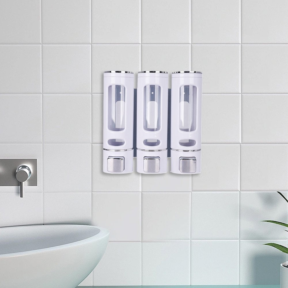 Baweave 3-in-1 Wall Mounted Shower Soap Dispenser for Shampoo  Conditioner  and Body Wash - Multi-use Bathroom Accessory Ideal for Kitchen  Hotel  and Public Spaces White