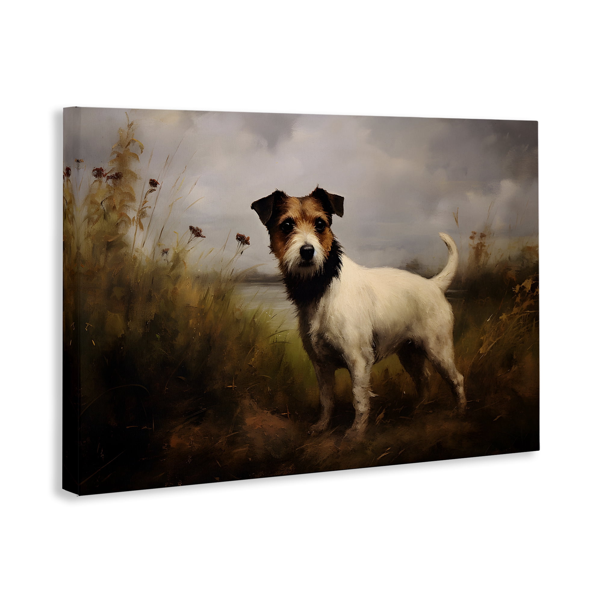 Stupell Industries Jack Russell Terrier Landscape Landscape Painting Gallery Wrapped Canvas Art Print Wall Art, 24 x 16