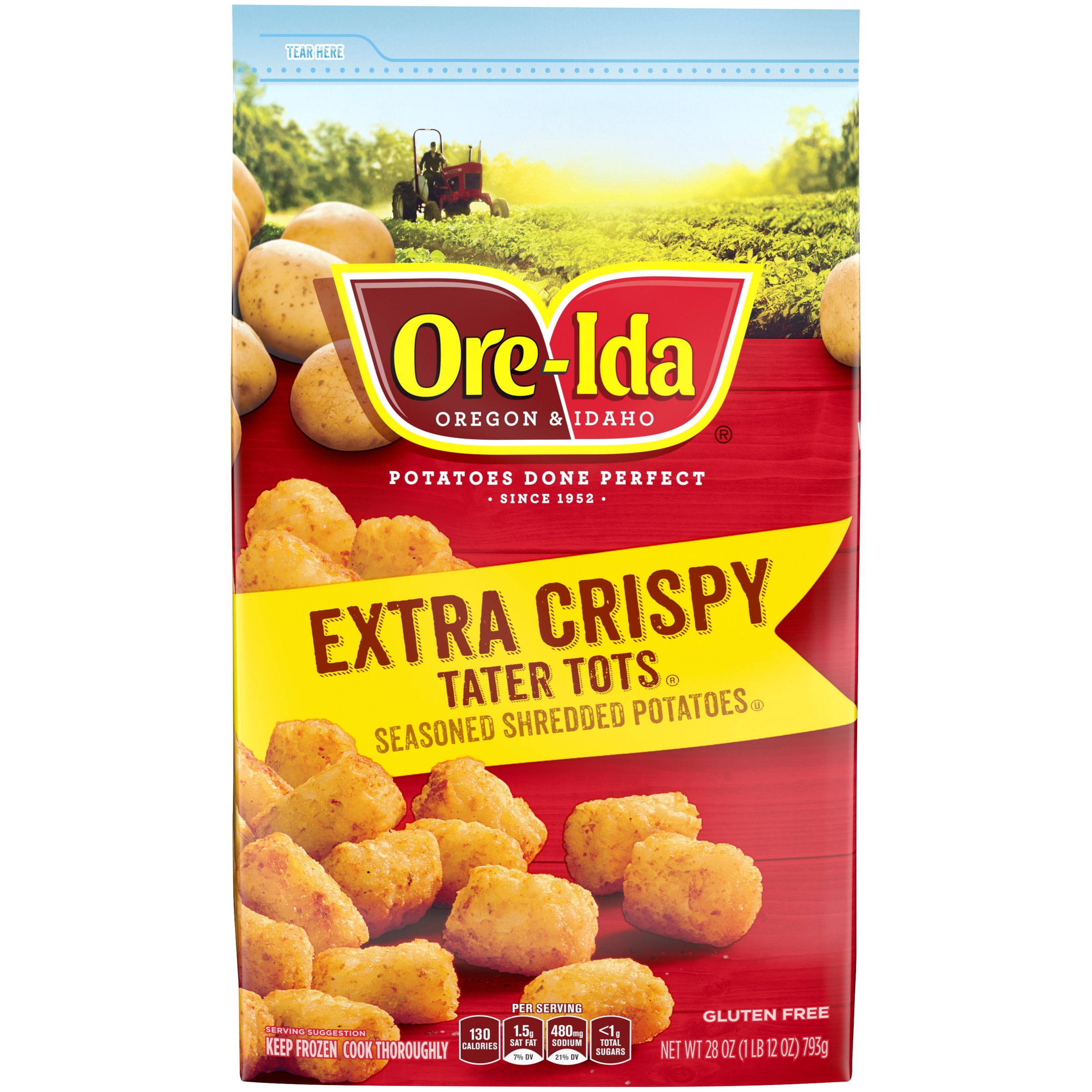 OreIda Extra Crispy Tater Tots Seasoned Shredded Potatoes, 28 oz Bag