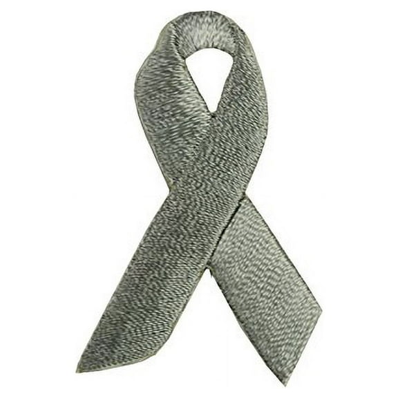 Altotux 1.75" X 1.25" Self Adhesive Awareness Ribbon Embroidered Patch Yellow Pink White Lime Purple Orange Gray Applique Sticker Iron Sew On (Gray)