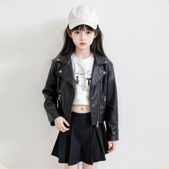 Cethrio Girls Leather Jackets Size 14, Long Sleeve Casual Zipper Waterproof Fashion Jackets Black Size 14