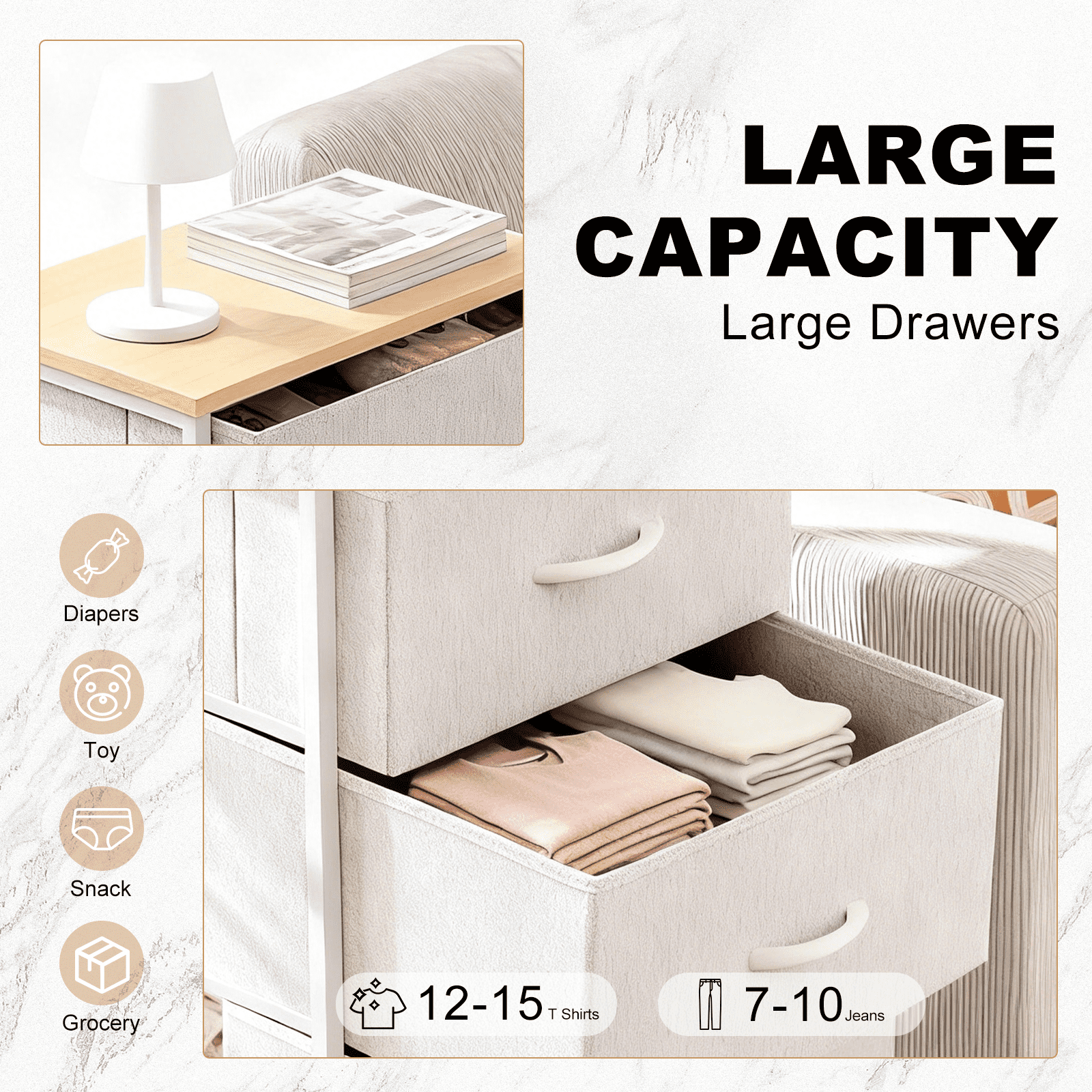 TrumanPick 4 Drawer Dresser for Bedroom, Tall Fabric Chest of Drawers with Wood Top, Fabric Storage Tower Nightstand for Bedroom Nursery Closet, Metal Organizer Unit for Living Room, Light Gray