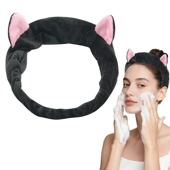Blekii Cat Ears Spa Headband - Elastic Washable Wrap for Facial Makeup, Women's Cute Hair Accessory
