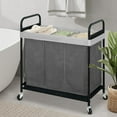 thumbnail image 3 of Laundry Hamper 3 Section, 120L Rolling Laundry Sorter Cart with Removable and Washable Liner Bag, Rolling Clothes Hamper with Metal Handle for Laundry Room and Bedroom, Gray, 3 of 14