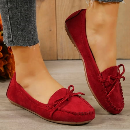 

Hinvhai Women s Suede Leather Casual Penny Loafers Clearance Retro Ladies Moccasins Comfort Non Slip Fashion Boat Shoes Classic Flats Red 6.5(38)