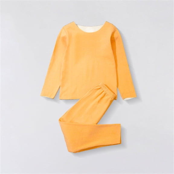 PInxai Fall Clothes for Kids Thermal Underwear Matching Sets Girls Boys Solid Color Round Neck Comfy Tops Elastic Waisted Pants,Yellow,10 Years