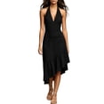 thumbnail image 2 of QUNYINEY Midi Women Dresses Summer Halter Sleeveless A Line Black Sundress Ruffle Loose Fit V Neck Dresses, 2 of 6