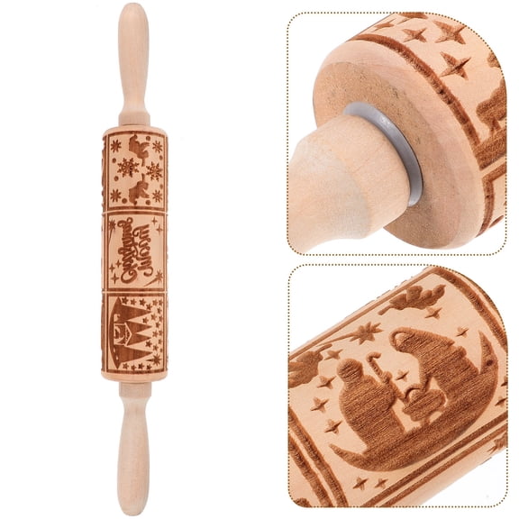Masteelf Wood Rolling Pin for Baking with Natural Wood Material and Unique Jesus Birth Pattern Multi