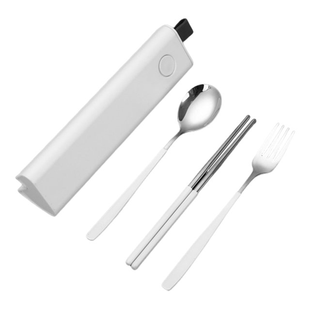 Limorve Travel Utensil Set Stainless Steel Fork And Spoon with Case Portable Tableware Set Smooth Edge Flatware Set for Office School Camping White