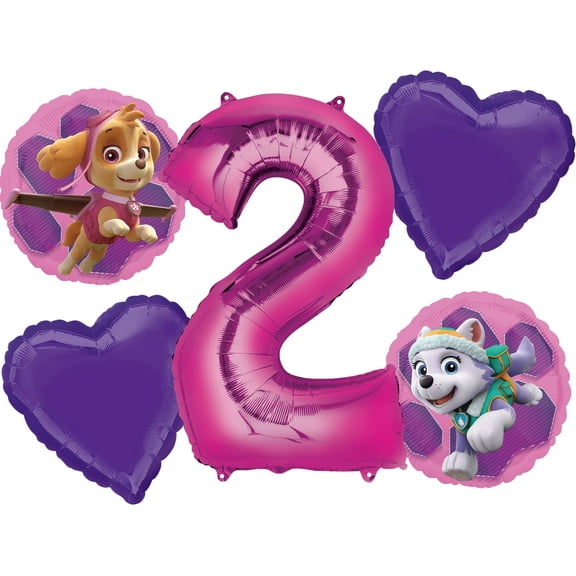 Paw Patrol Girl Balloon Bouquet 2nd Birthday 5 pcs - Party Supplies