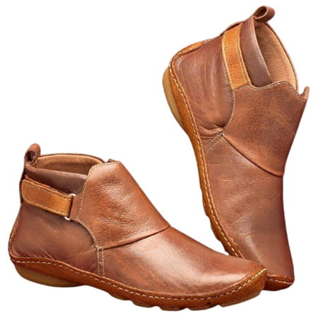 

Leather Ankle Boots Comfortable Flat Heel Boots Short Boot Easy to Put on Outdoor Supply 37 Brown