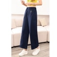 thumbnail image 3 of Pantalones Azul Marino de Pierna Ancha Pantalones Recortados para Mujer Pantalones de Verano Sueltos de Pierna Recta Nuevos Pantalones Casuales de Cintura Elástica, 3 of 8