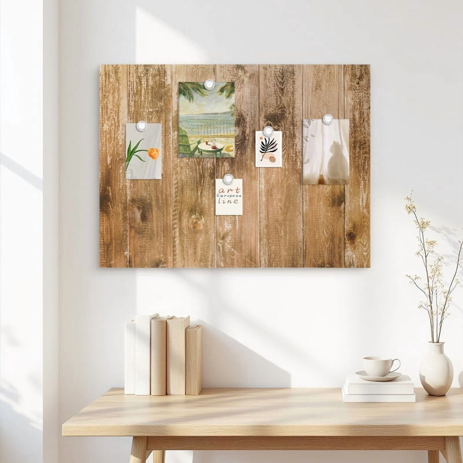 Magnetic Boards for Wall Dry Erase Board 18 x 24 inches Decorative White Board for Wall with Design, Home Office Wall Decor, Includes Markers and Magnets Brown Wooden Planks