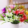 thumbnail image 3 of Nvzi 12 flores artificiales de tela de plástico sintético, lirios, plantas verdes para decorar ventanas, macetas, entradas de bodas, color morado., 3 of 4