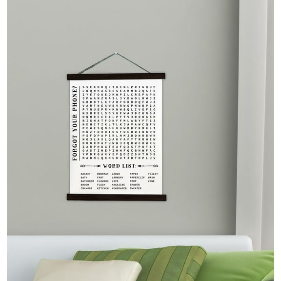 Black Wood Canvas Sign Wall Hanging Bathroom Word Search Forgot Phone Wall Art 19x24-Inch