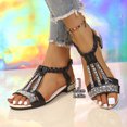 thumbnail image 2 of Low Heeled Sandals for Women Vintage Rhinestone Open Toe Elegant Dressy Party Prom Heels Elastic Ankle Strap Black Size 6.5, 2 of 9