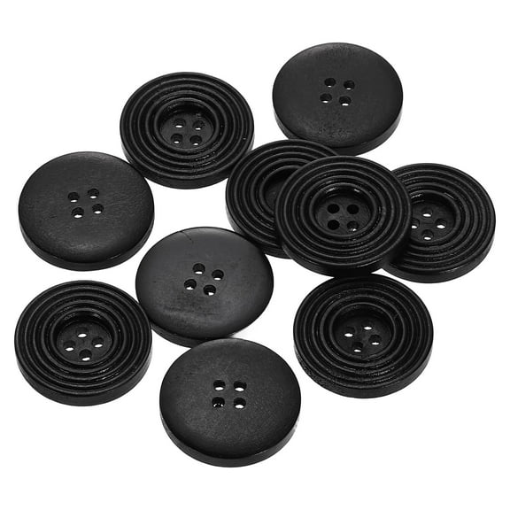 10pcs 40L DIY Sewing Buttons 1"(25mm) Wooden Round Flat 4-Hole Craft Replacement Buttons for Sewing Clothing Handmade Crafts, Black