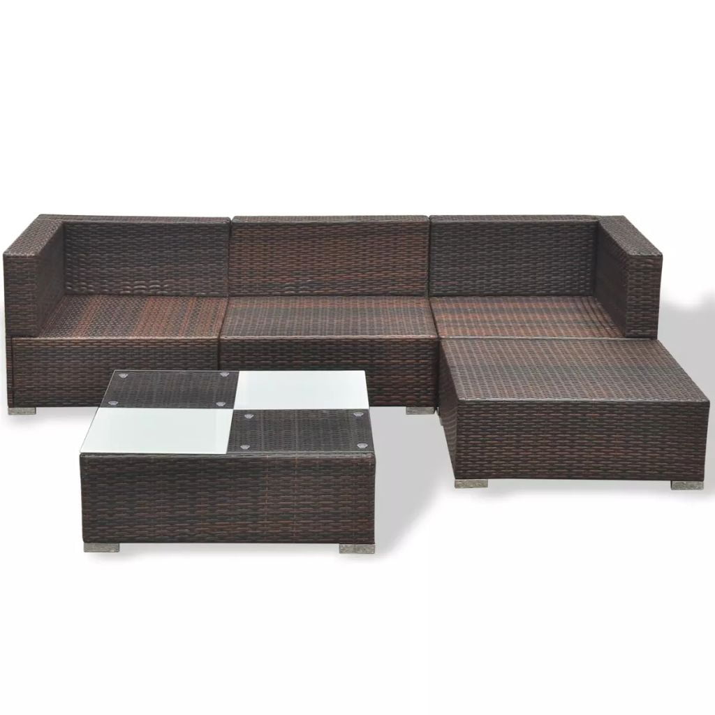 Kepooman Outdoor Patio Rattan Sectional Sofa Set with Cushion & Glass Table, Set of 5, Brown Kepooman Outdoor Patio Rattan Sectional Sofa Set with Cushion & Glass Table, Set of 5, Brown