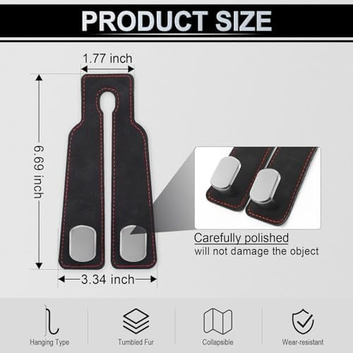 Headrest Purse Hook for Car, Seat Hook Hangers Storage Organizer for Bags and Coats Holder, Upgrade Leather Double Hook and Mobile Phone Holder for Universal Vehicle Car Accessories (Black) Black