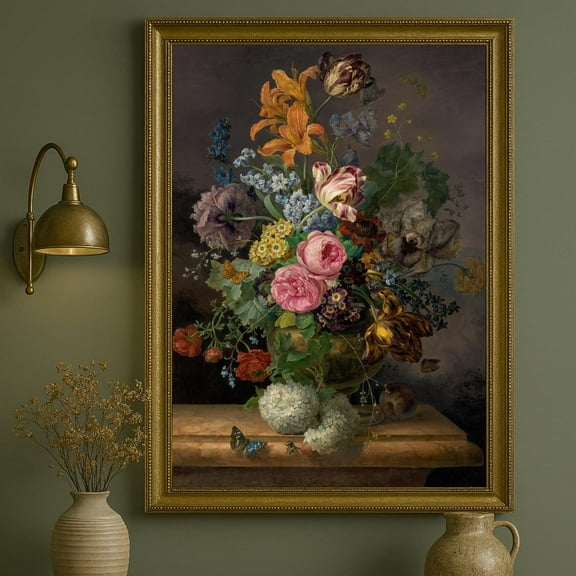 Vintage Floral Still Life Moody Rustic Wall Art Home Decor UNFRAMED Poster, Wall Art for Decor, Present, 8x12
