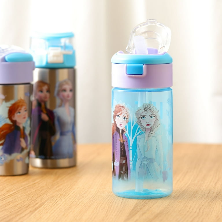 Disney Frozen 2 Kids Water Bottle Set with Reusable Straws and Built in  Carrying Loops, Made of Plastic, Leak-Proof Water Bottle Designs (Elsa &  Anna, 16 oz, BPA-Free, 2pc Set)