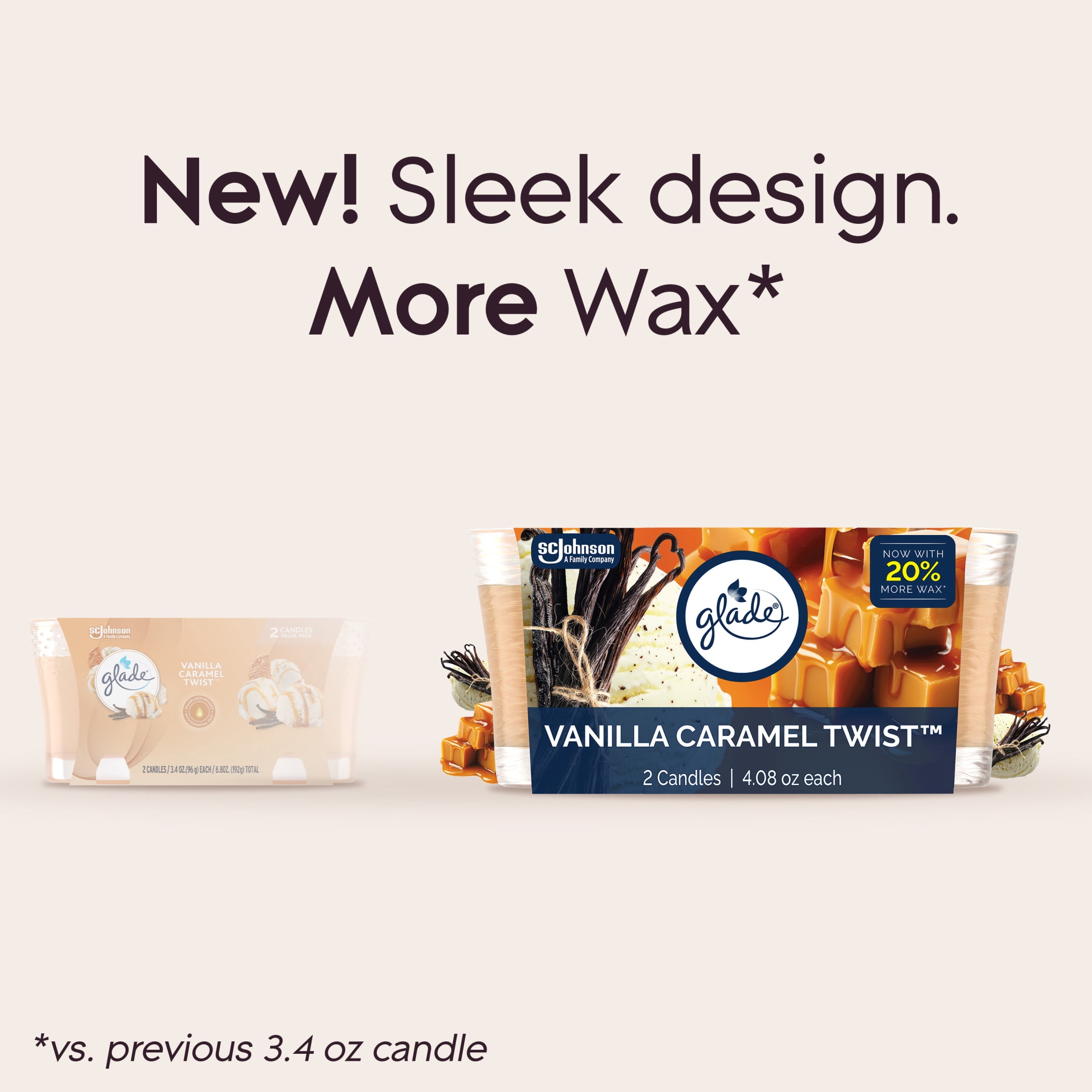 Glade Single Wick Candle, Vanilla Caramel Twist, 8.16 oz, 2 Count