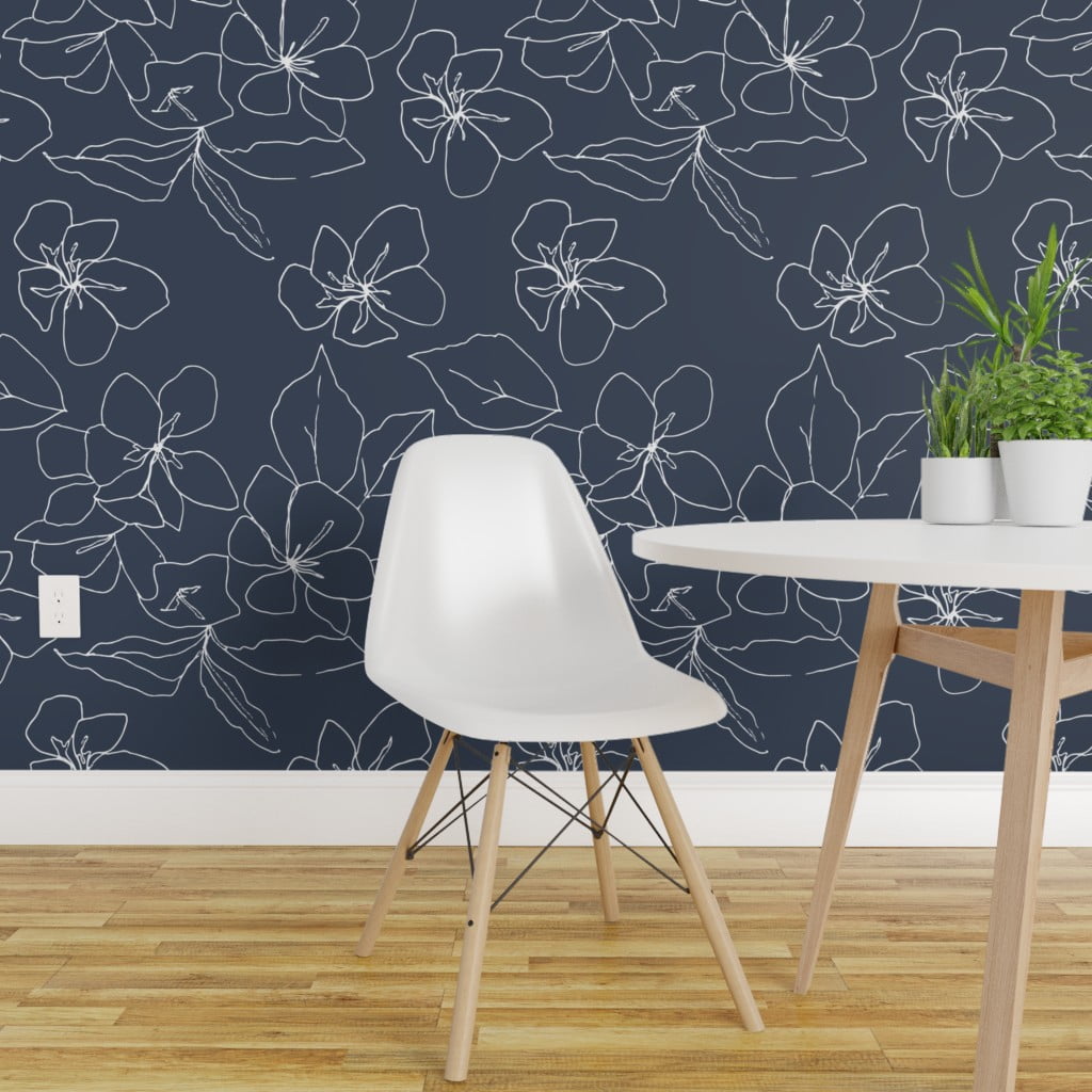 Peel-and-Stick Removable Wallpaper Midnight Floral Blue Navy Flower Garden
