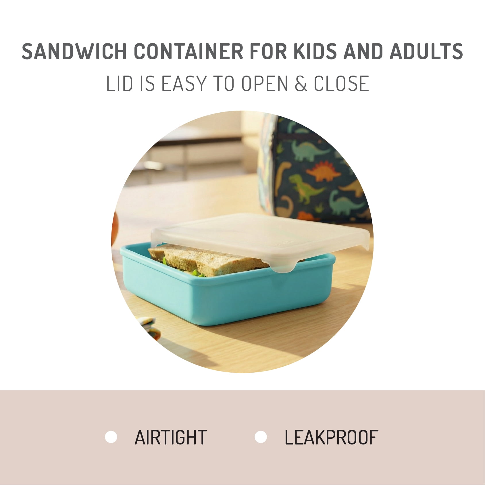 Melii Silicone Sandwich Food Storage Container, Reusable Leak-Resistant Lunch Container, Blue