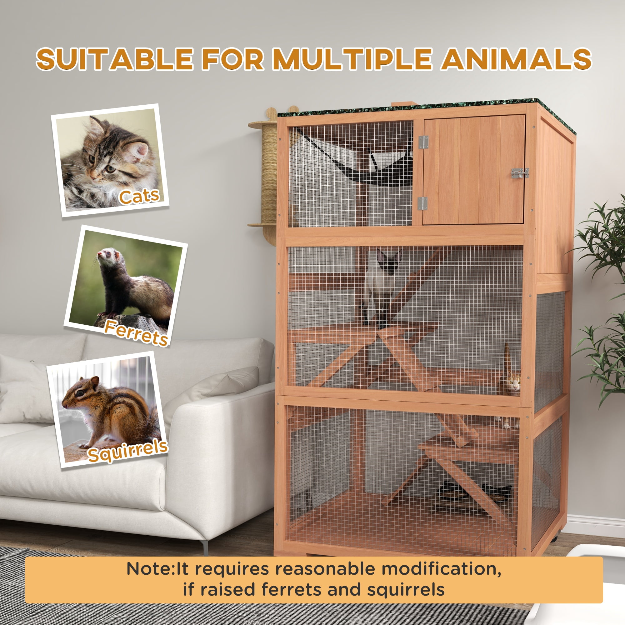 PawHut Catio, Outdoor Cat Enclosure House on Wheels with Hammock, Orange