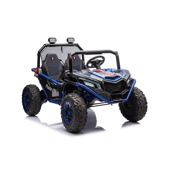Okybaby 12V Kids Ride On UTV, 2 Seater Electric Car with Parental Remote Control, Metal Frame, 4x80W Motors, LED Lights, Safety Belts, 2-6 MPH, Max 130 LBS, for Boys Girls Ages 3 , Blue