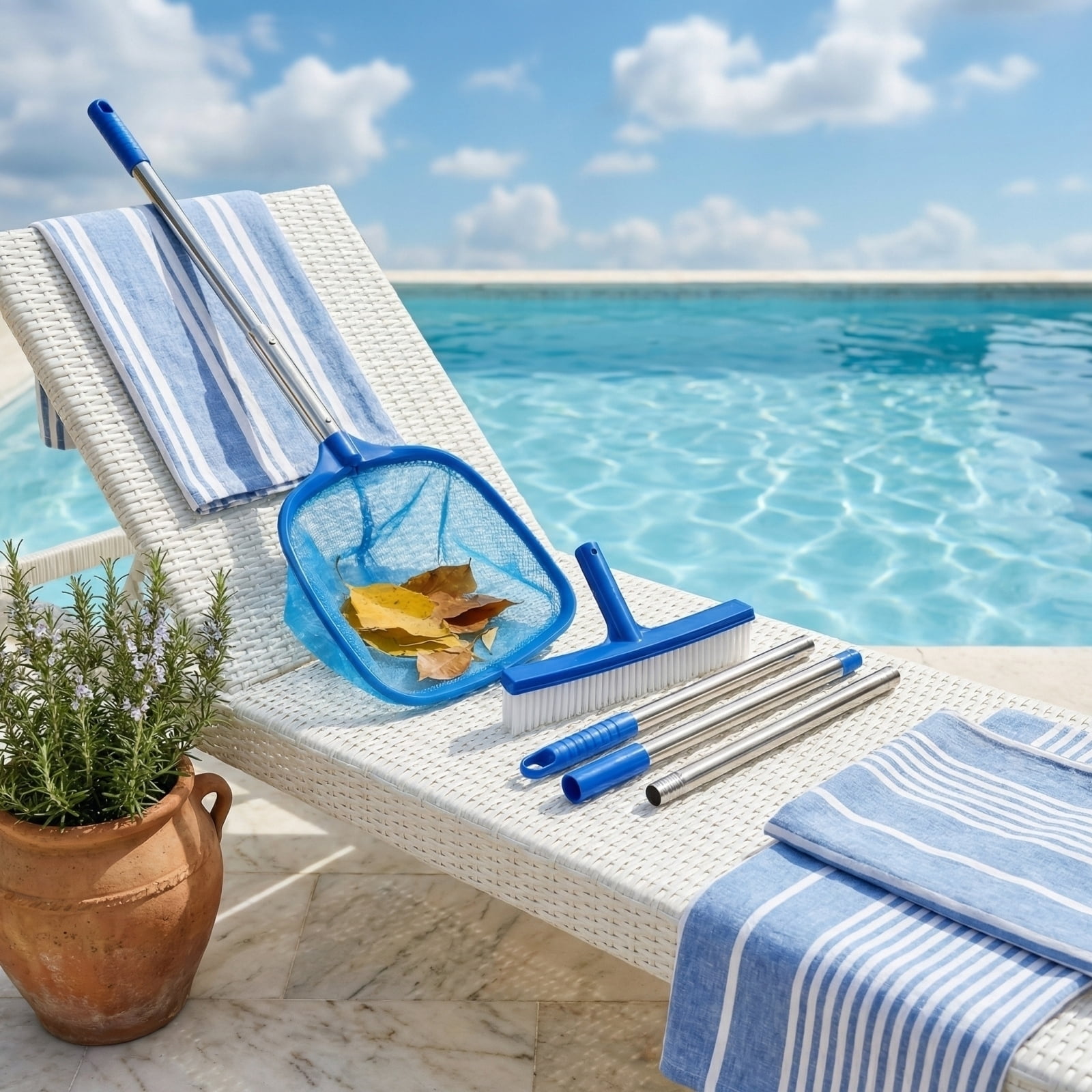 Pool Cleaning Kit with Net, Brush & 3-Section Telescopic Pole - Includes Skimmer, Scrubber Head & Extendable Tubing for Inground/Above Ground Pools, Spas, Hot Tubs, Fountains