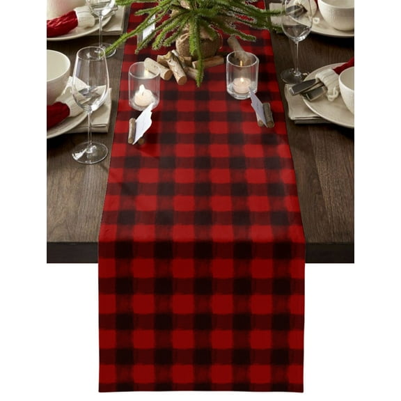 Red Black Plaid, Table Runner 90 Inches, Christmas Farmhouse Rustic Checkered Bed Runner Dresser Scarves Tabletop for Indoor Outdoor Parties/Ceremony/Banquet, 13" x 90"