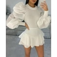 thumbnail image 5 of Femmes femmes Manches Bouffantes Tops Pull Chemisier Col Rond Côtelé Chemise, 5 of 5