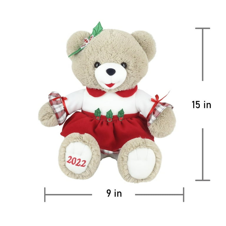 Holiday Time 15 inch Snowflake Teddy Bear 2022, Snowflake Red Dress Girl 