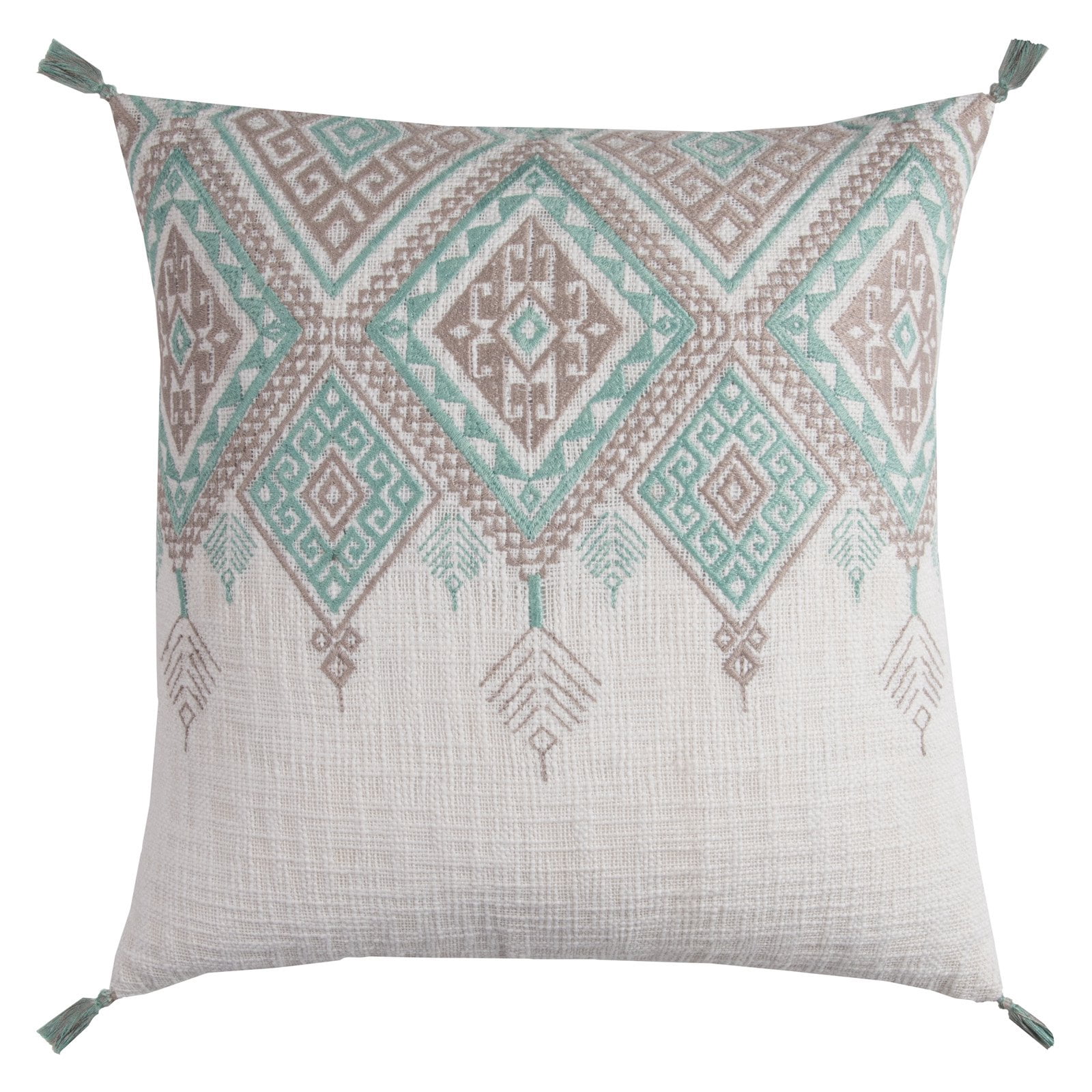 Rizzy Home Decorative Poly Filled Throw Pillow Tribal Aztek With Tassels 20"X20" Brown