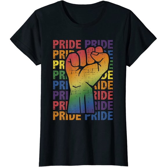 LGBT Pride Month Support with Rainbow Flag Fist Gift T-Shirt
