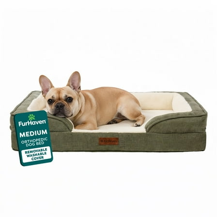 Furhaven Pet Products Medium Nest-Top Perfect Comfort Sofa Orthopedic Ped Bed, 30"x20", Green